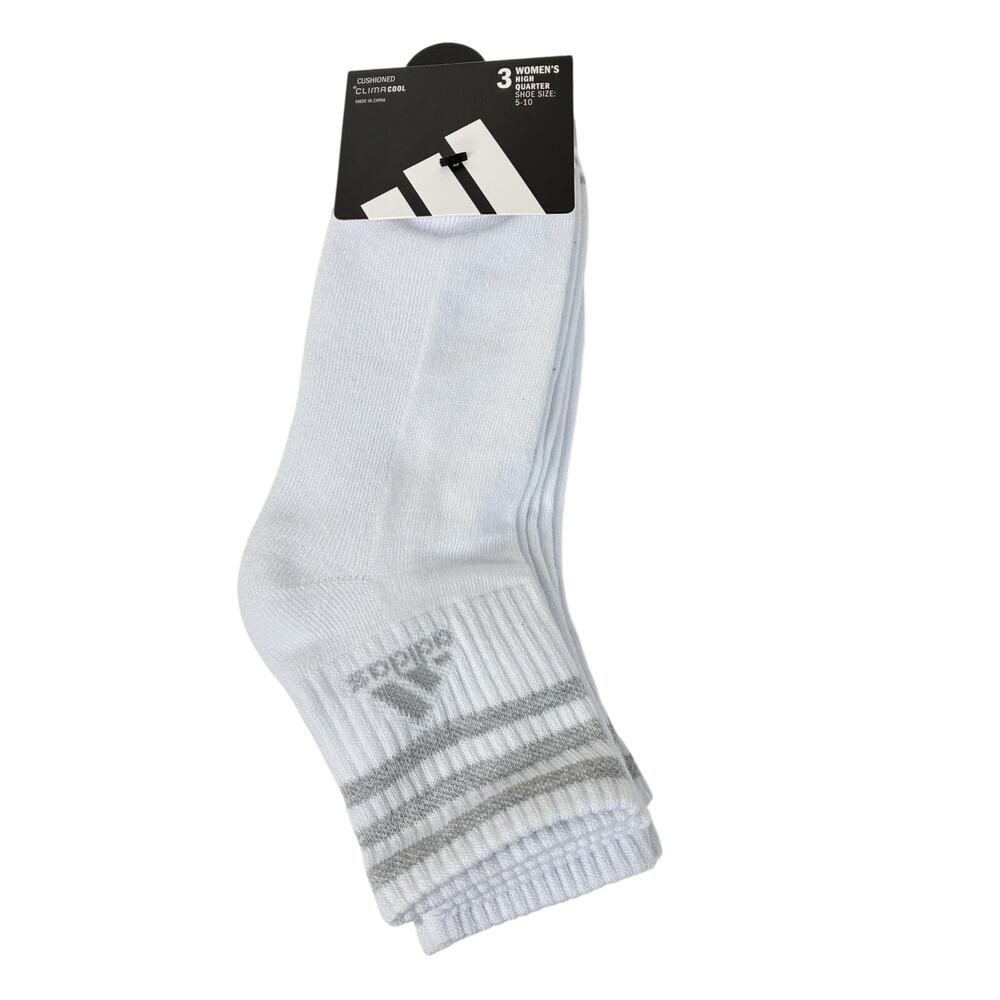 Adidas White Cushioned ClimaCool Polyester Womens High Quarter Socks NWT Sz 5-10